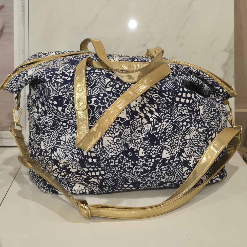 Lilly Pulitzer | Target Bag Navy Blue Upstream Tote Weekender Gold Strap Travel